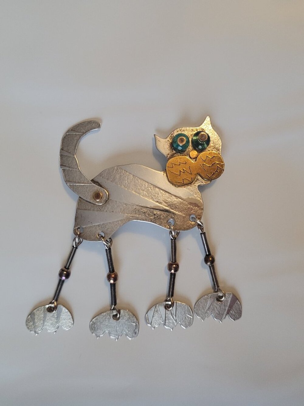 Dangling Cat Pin Whimsical Vintage 1994 Hood Art Works Mixed Metals